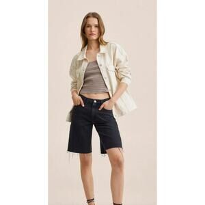 MNG Mango Dafne Oversize Denim Jacket Ecru Cream Womens XS New Shacket Jean